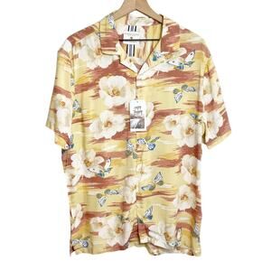 Denim & Flower Floral Butterfly Print Men Button Up Shirt Size XL Brand New